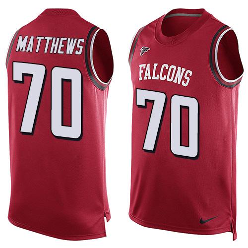 Nike Falcons #70 Jake Matthews Red Team Color Men's Stitched NFL Limited Tank Top Jersey - Click Image to Close